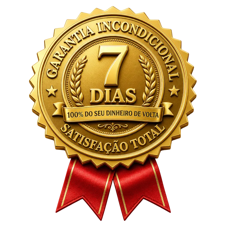 Selo de garantia incondicional de 7 dias — 100% do seu dinheiro de volta