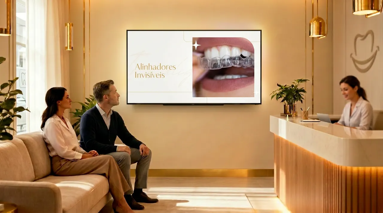 Alinhadores invisíveis (ortodontia) na TV do consultório