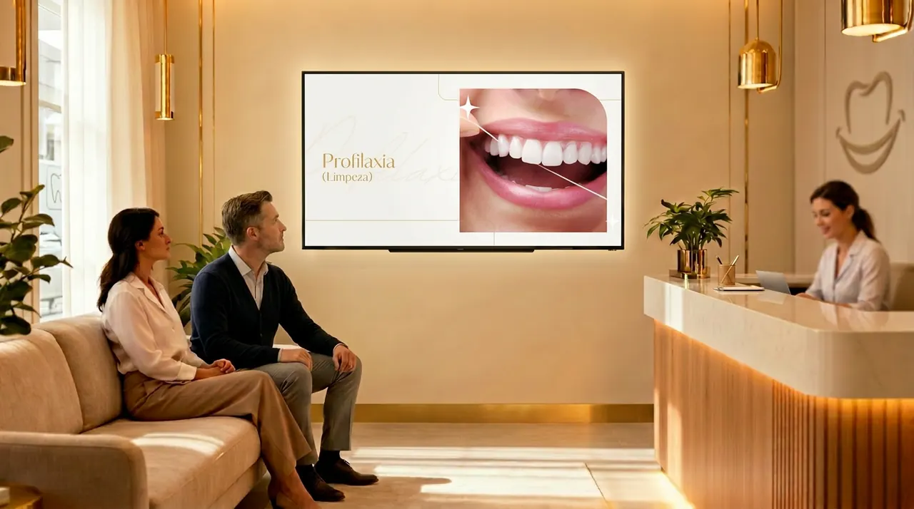 Profilaxia e limpeza dental apresentadas na recepção